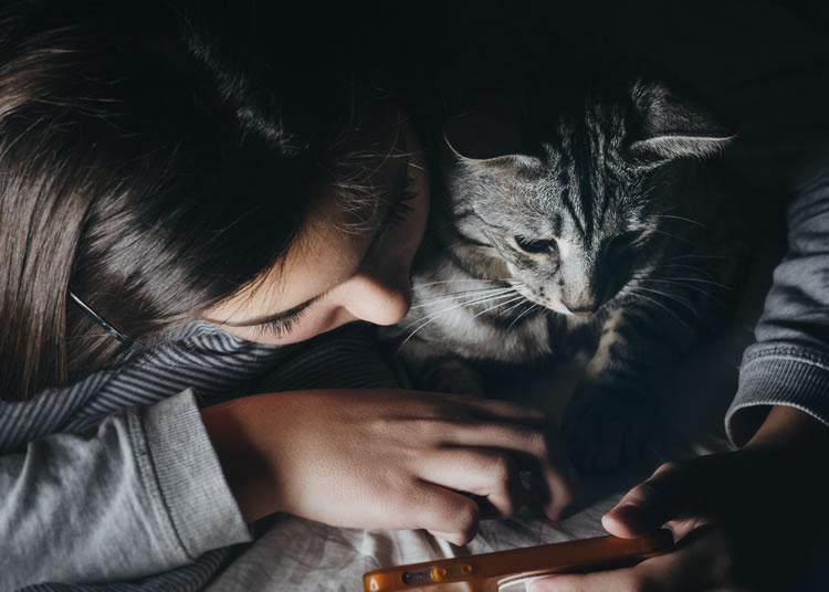 Woman with cat, making a phone call. Photo by Velizar Ivanov on Unsplash.