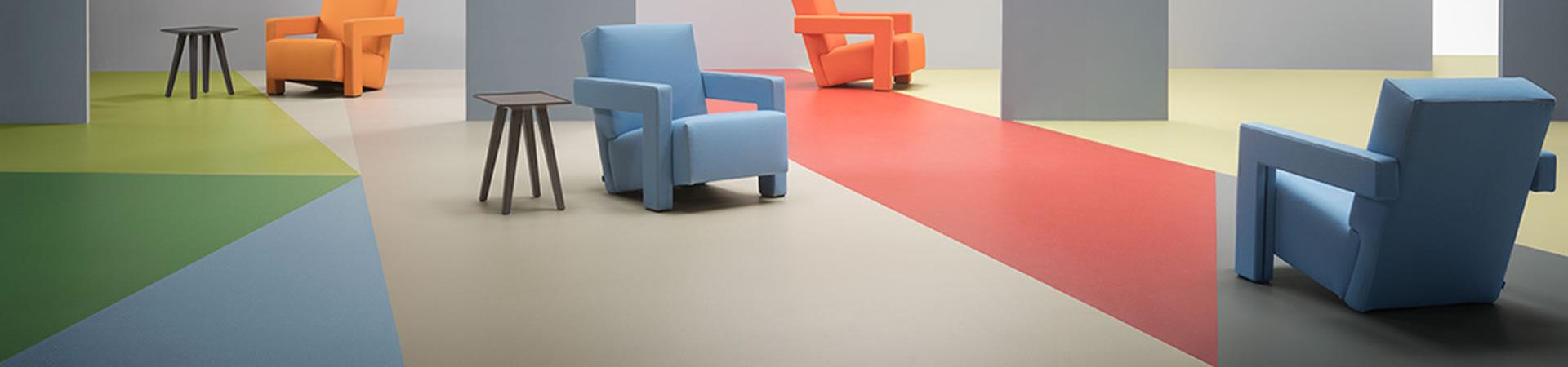 Floor design with Marmoleum Piano flooring in multiple colours