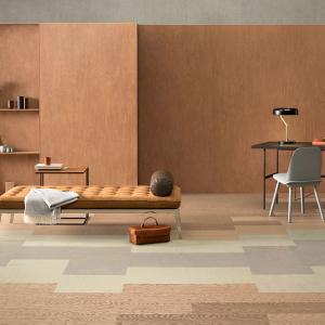 Room scene with Marmoleum modular tiles in a variety of colours
