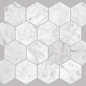Pearl Hex Mosaic natural stone tile from Shaw, in Bianco Carrara