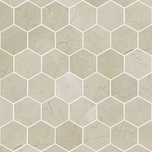 Pearl Hex Mosaic natural stone tile from Shaw, in Crema Marfil