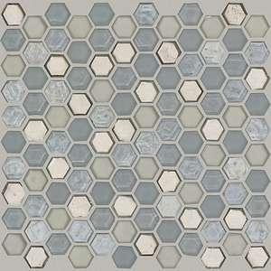 Molten Hexagon Glass tile by Shaw, in Pewter