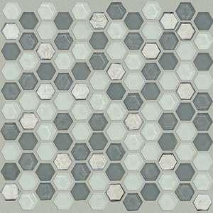 Molten Hexagon Glass tile by Shaw, in Nickel