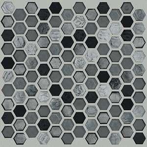 Molten Hexagon Glass tile by Shaw, in Obsidian