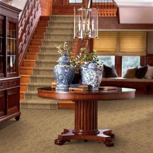 Room scene with Alexander wool carpet and stair runner in Cameo