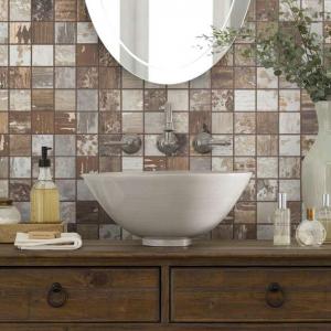 Room scene with Timbered Mosaic porcelain tile from Shaw in Beech