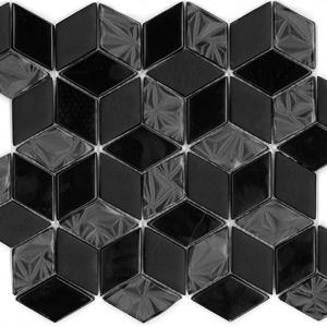 Diamond Hex glass tile from Olympia, in Black