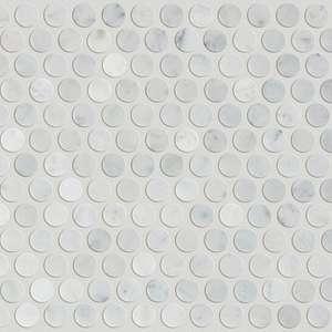 Chateau Penny Round mosaic stone tile from Shaw in Bianco Carrara