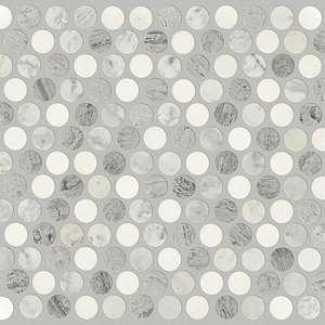 Chateau Penny Round mosaic stone tile from Shaw in a Bianco Carrara & Blue Grigio blend