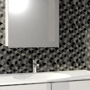 Room scene with Diamond Hex glass tile from Olympia, in Black