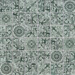 Olympia Floral glass tile in Bottle Green