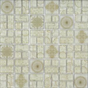 Olympia Floral glass tile in Cream