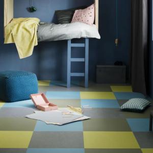 Room design with Marmoleum Click tiles in multiple colours