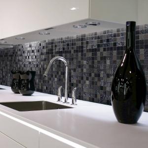Kitchen scene with Mystic Glass recycled glass tile by Centura, in Islande