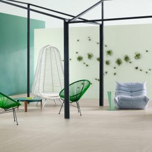 Room scene with green colour scheme and eco-friendly flooring