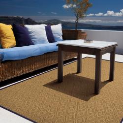 Outdoor deck scene with custom natural-fibre area rug