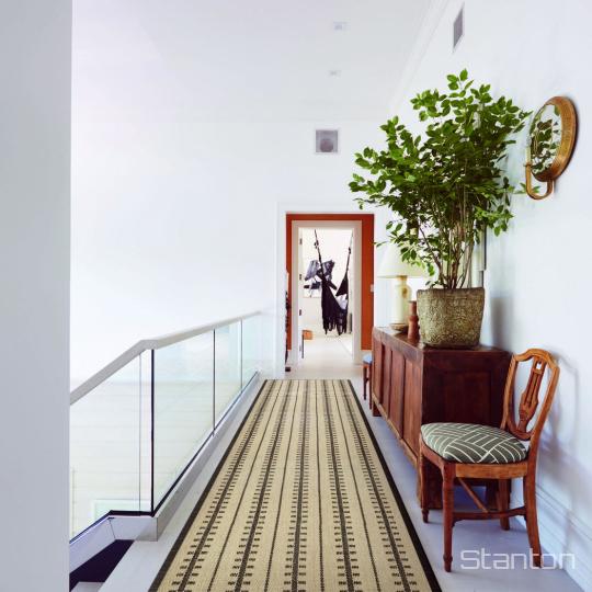 Room scene with Ticking Stripe 2 hallway runner from Stanton, in Tuxedo