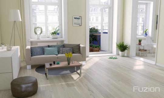 Room scene with Outer Banks engineered hardwood flooring in Warm Pashmina