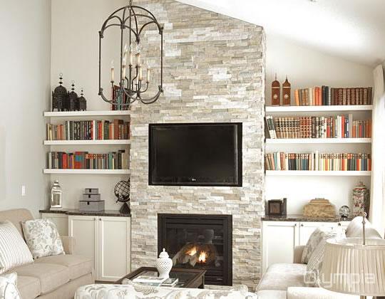 Room scene with Olympia quartzite fireplace surround