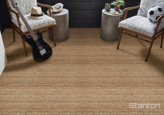 Room scene with Heirloom jute-blend carpet by Stanton