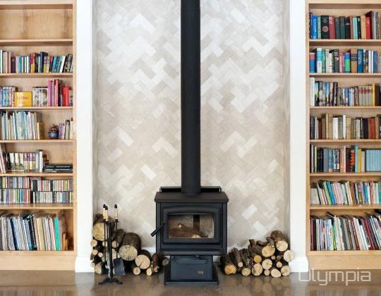 Room scene featuring Olympia marble tile on the wall