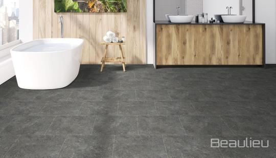 Room scene with Tex Pro sheet vinyl flooring in Sarnia Charcoal
