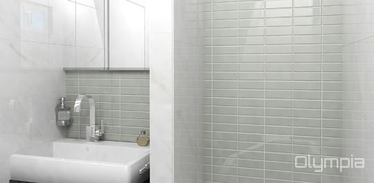 Bathroom scene with Vitro glass tile from Olympia