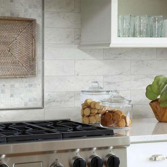 Kitchen scene with Chateau 4 x 16 stone tile from Shaw