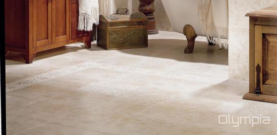 Room scene with La Riserva glazed ceramic tile design on floor
