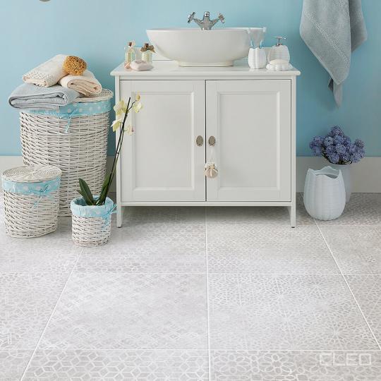 Room scene with CLEO limestone composite flooring in Gateway