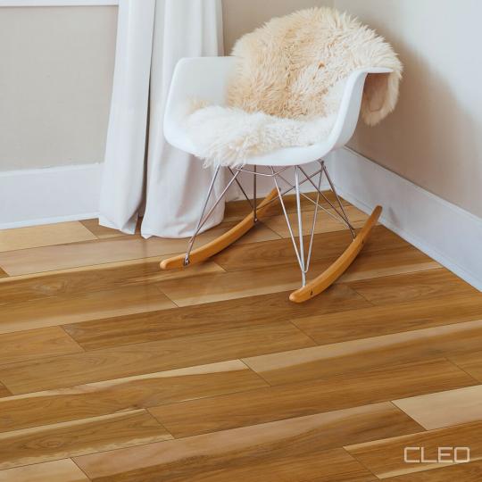 Room scene with CLEO limestone composite flooring in Adirondack